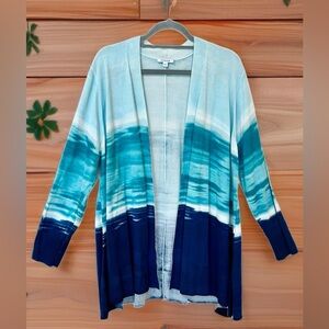Chico's Open Front Ombre Cardigan in Teal, Aqua & Navy